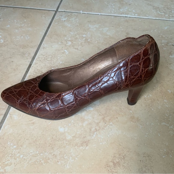 ‼️OFFERS Vintage Genuine Alligator Skin Heels Petra Italy 4.5 HTF Burgundy - Picture 4 of 16